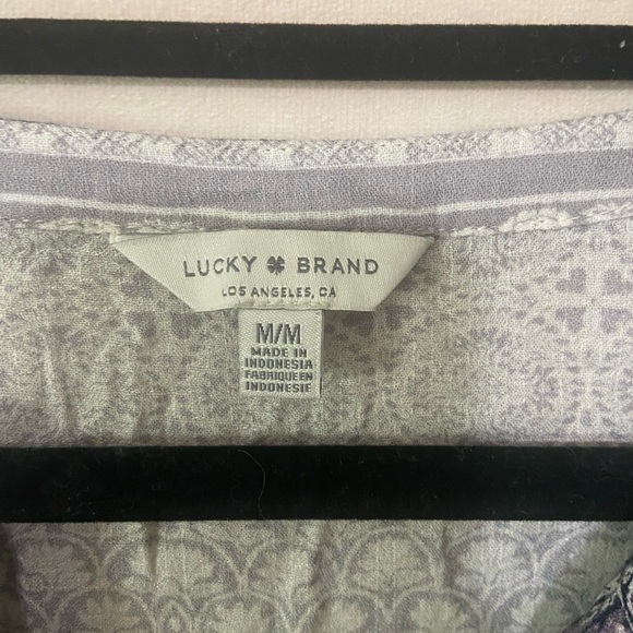 Lucky Brand EUC mixed print peasant boho cottage baby doll blouse size M - Picture 3 of 4